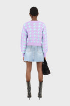 Violet and mint houndstooth fuzzy cardigan_5