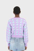 Violet and mint houndstooth fuzzy cardigan_6
