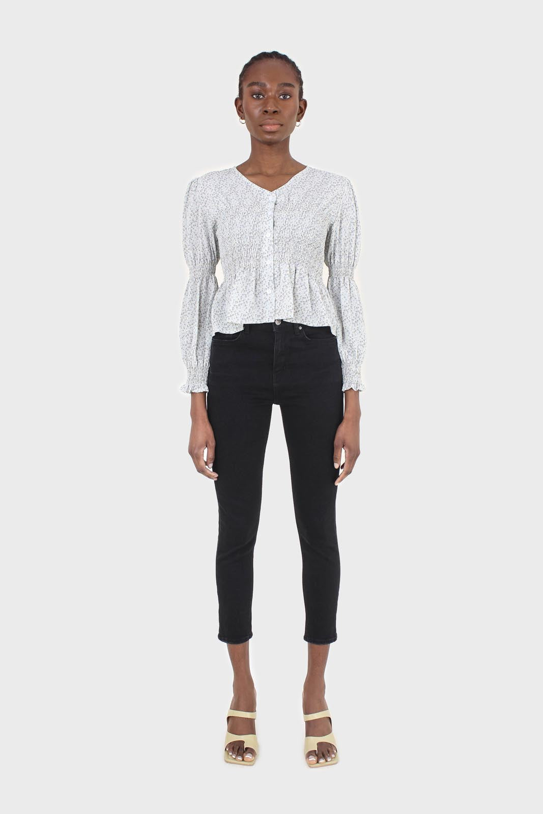 Pale blue tiny floral smocked blouse_2