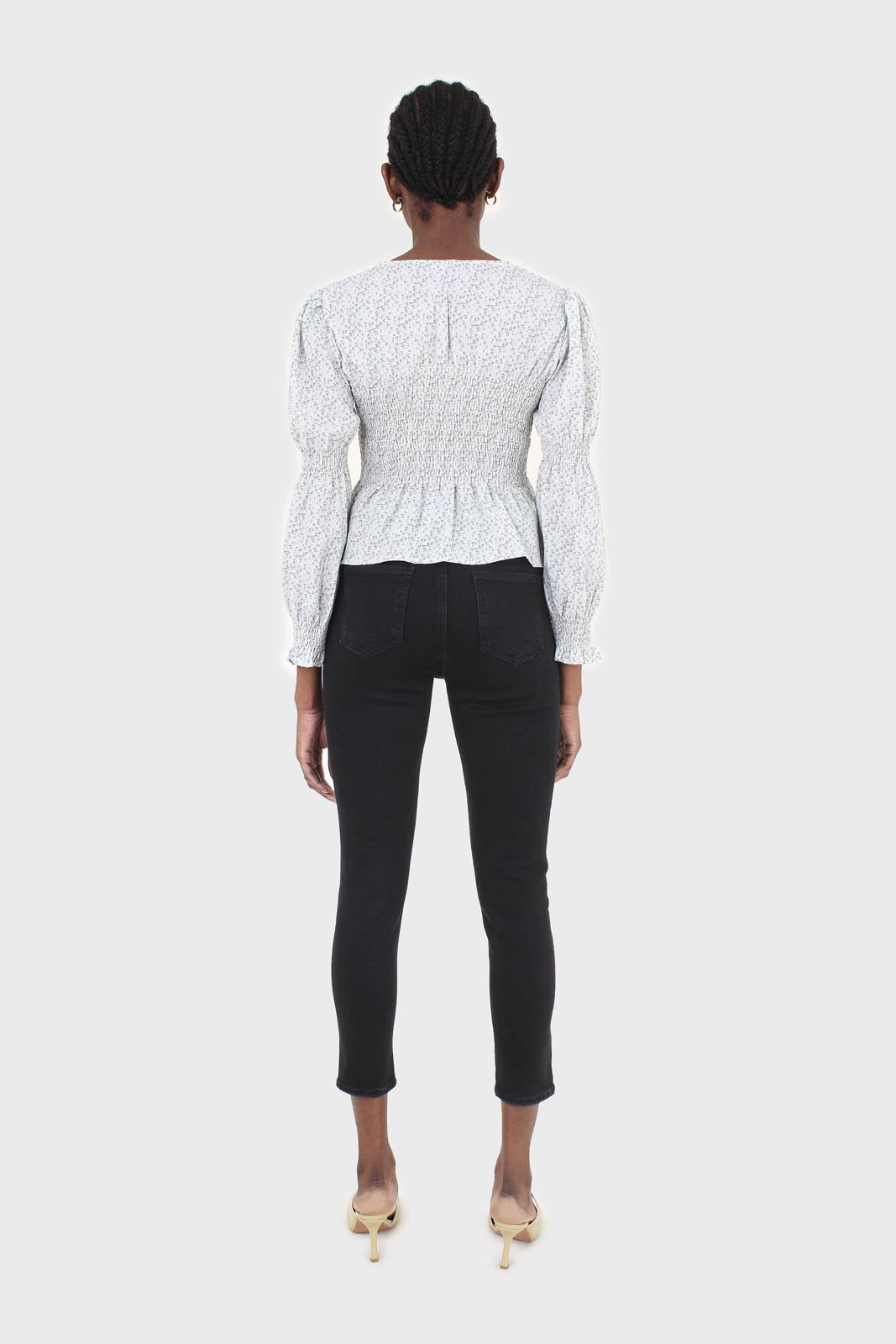 Pale blue tiny floral smocked blouse_8