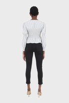 Pale blue tiny floral smocked blouse_8