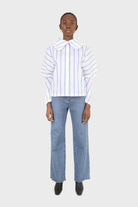 White and blue striped large sleeve blouse_3