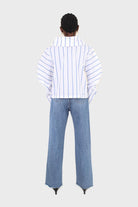 White and blue striped large sleeve blouse_8