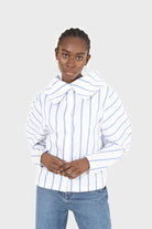 White and blue striped large sleeve blouse_1