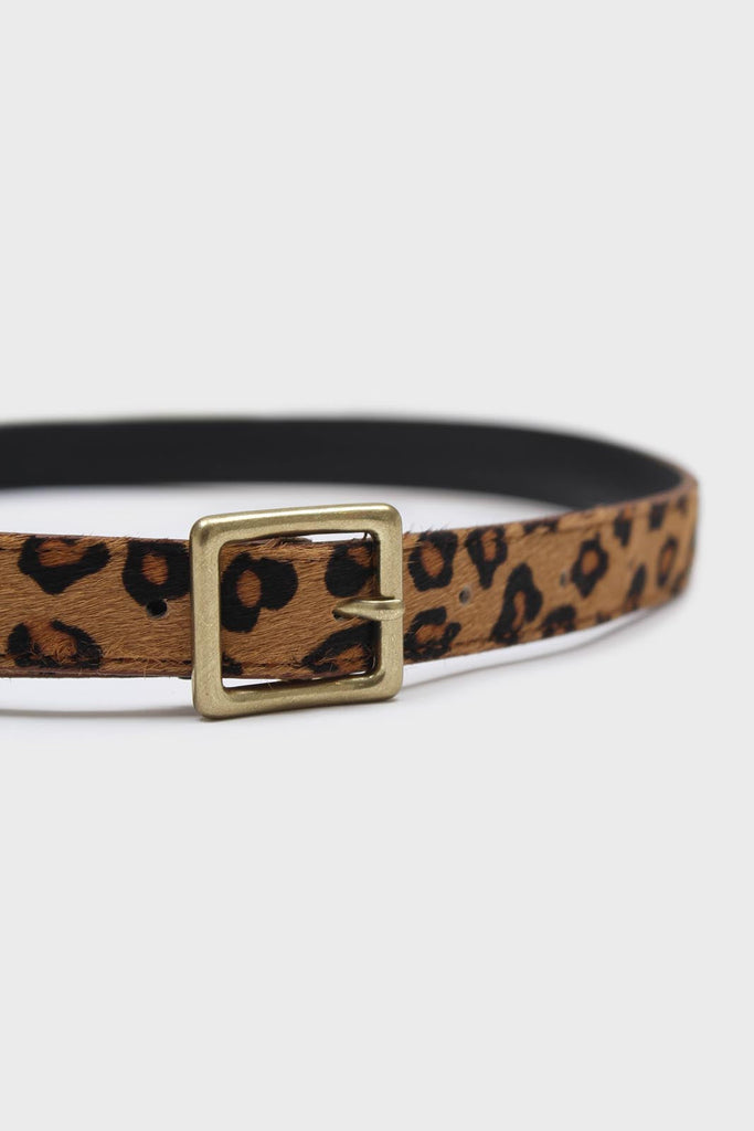 Beige leopard horsehair genuine leather thin belt_3