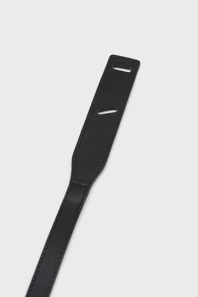 Black genuine leather thin knot waist belt_3