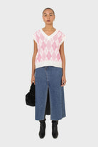 Ivory and pink argyle knit vest_2