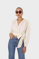 Ivory tie waist cropped blouse_1