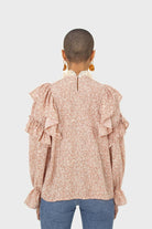 Orange and white floral print lace trim top_2