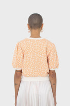 Orange and white daisies short puff sleeved top_3