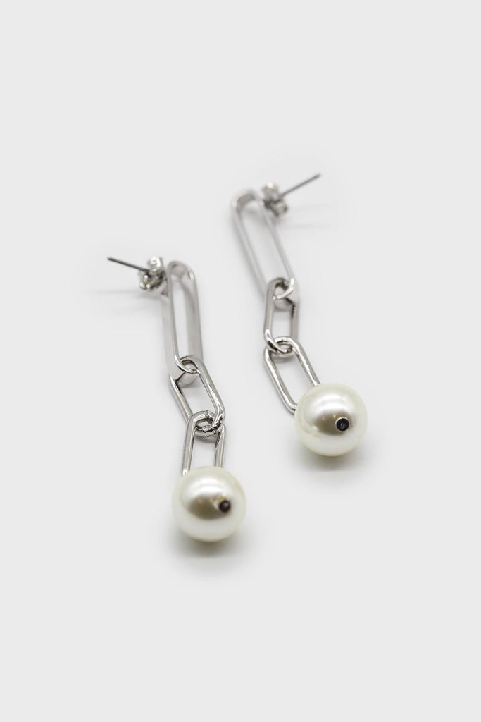 Silver chain link pearl earrings_1
