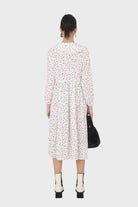 Ivory and black polka dot decorative collar dress_2