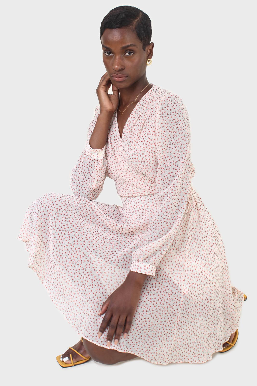 Ivory and red tiny flower print dress_10