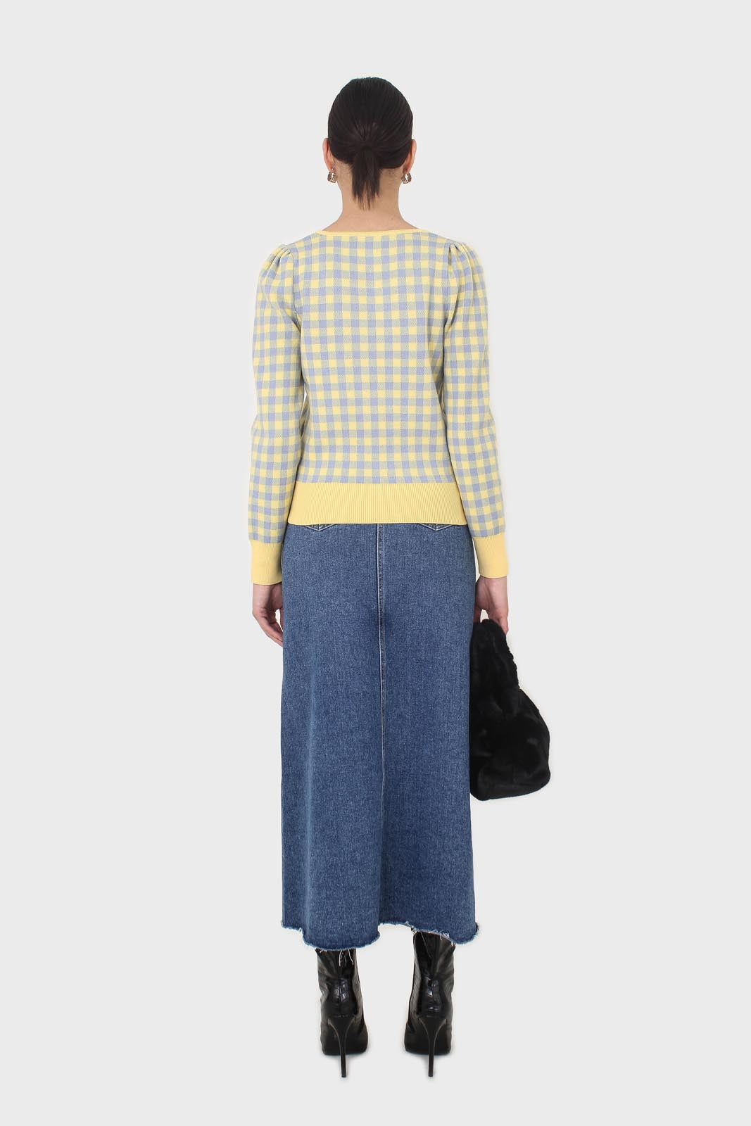 Yellow and blue checked knit top_4