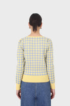 Yellow and blue checked knit top_5