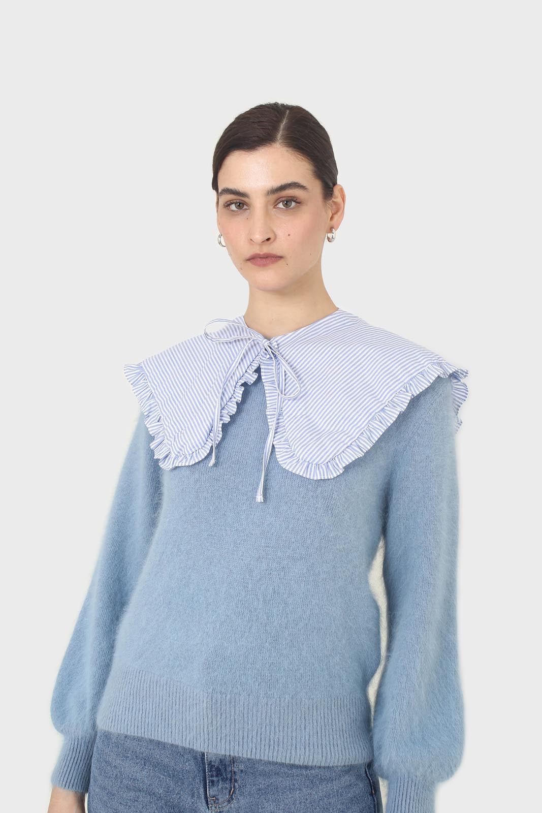 Blue and white striped detachable collar_3