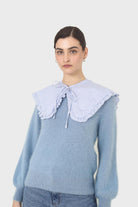 Blue and white striped detachable collar_3