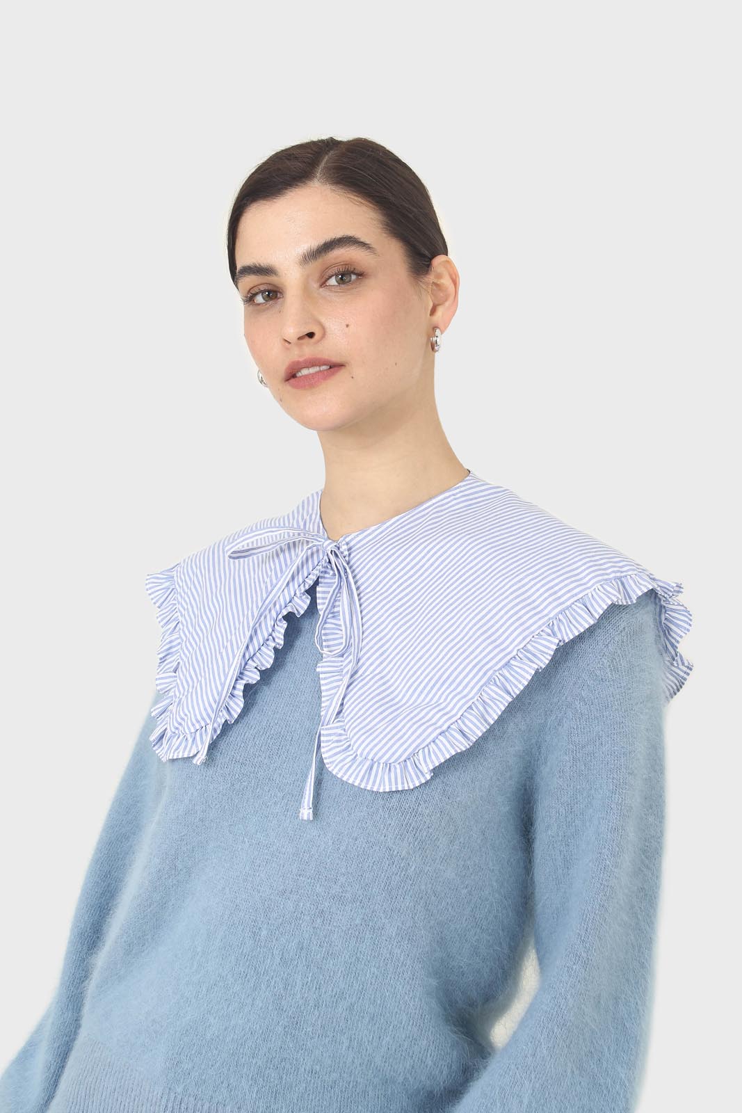 Blue and white striped detachable collar_1