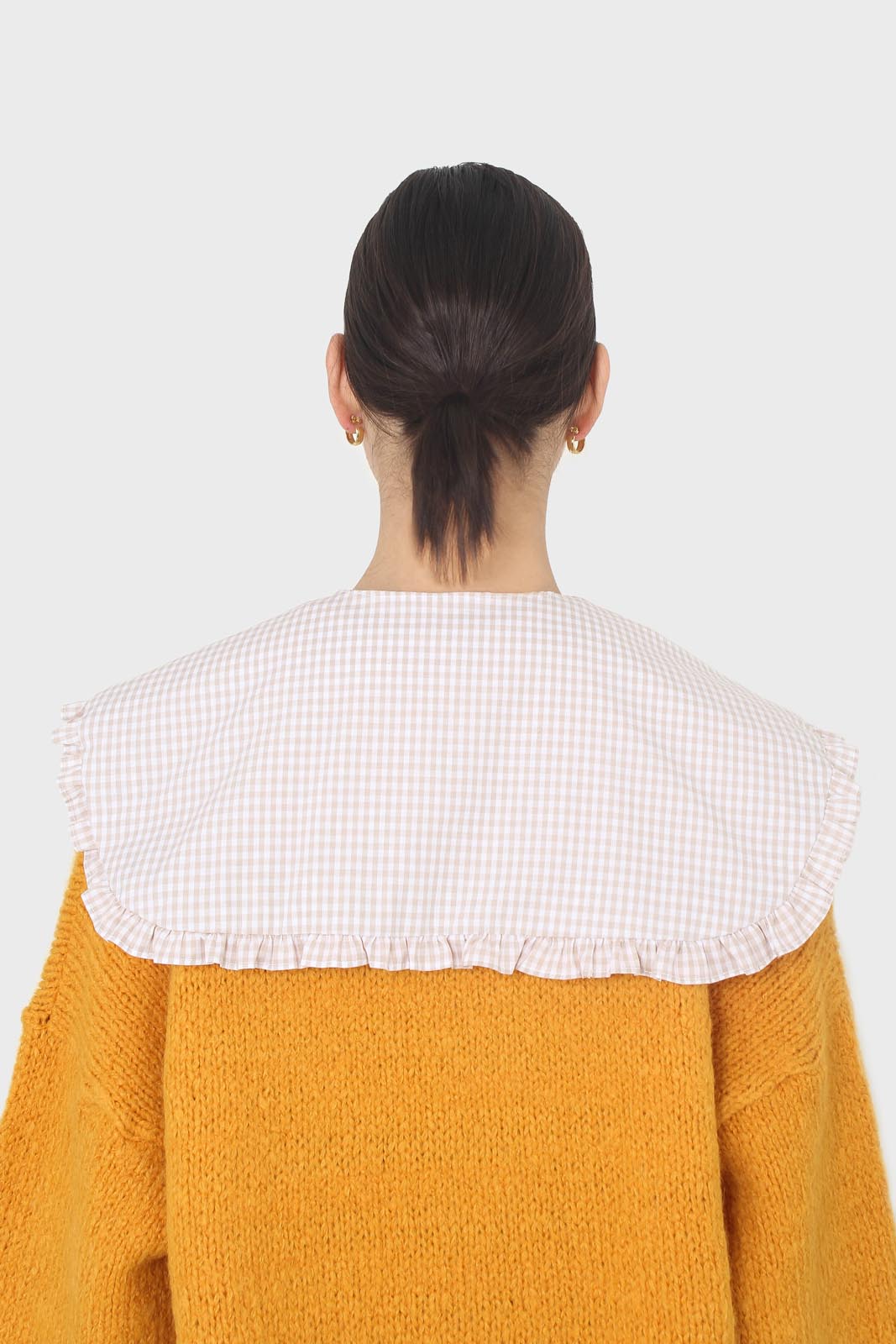 Beige and white gingham detachable collar_4