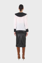 Ivory and black oversized pointed collar blouse_5