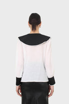 Ivory and black oversized pointed collar blouse_2