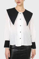 Ivory and black oversized pointed collar blouse_8