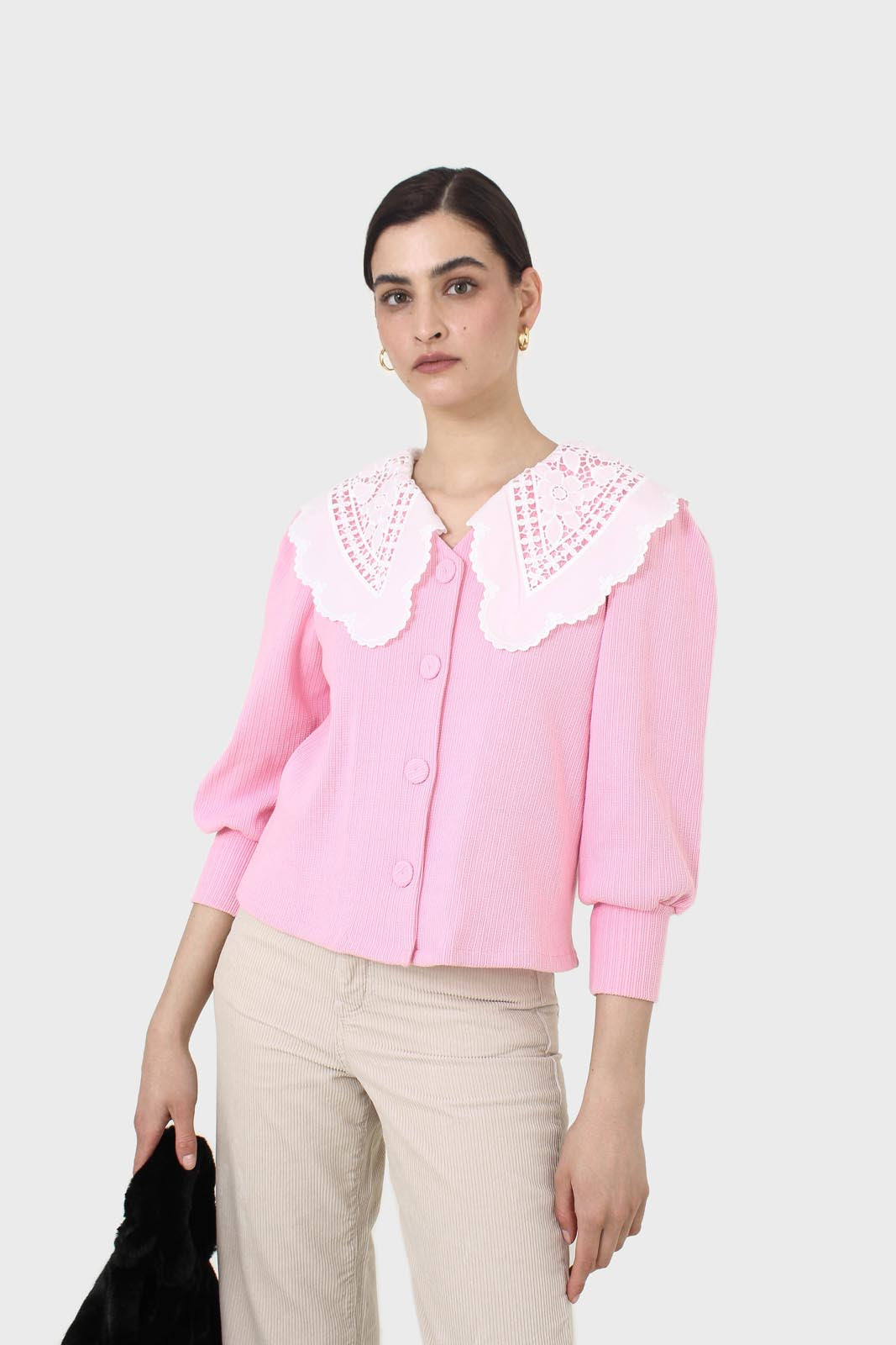 Pink and ivory detachable lace collar cardigan_6