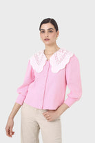 Pink and ivory detachable lace collar cardigan_7