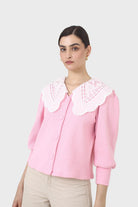 Pink and ivory detachable lace collar cardigan_8