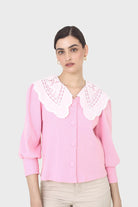 Pink and ivory detachable lace collar cardigan_1