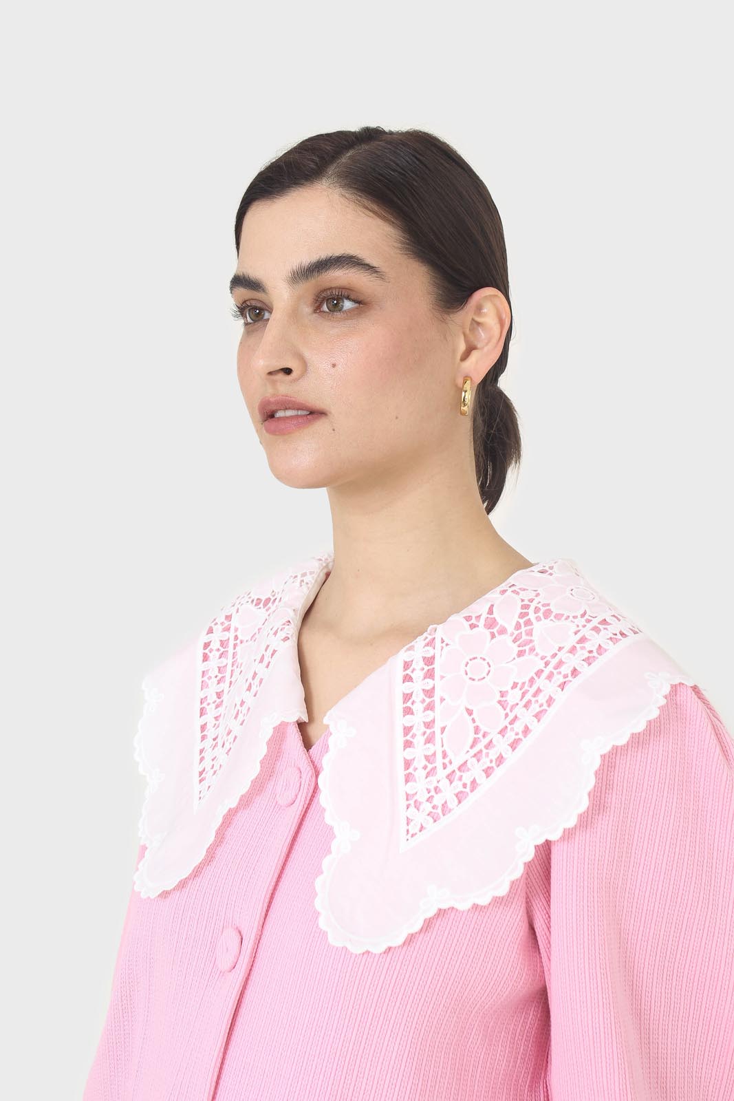 Pink and ivory detachable lace collar cardigan_2