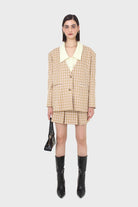 Yellow and camel checked skirt_1