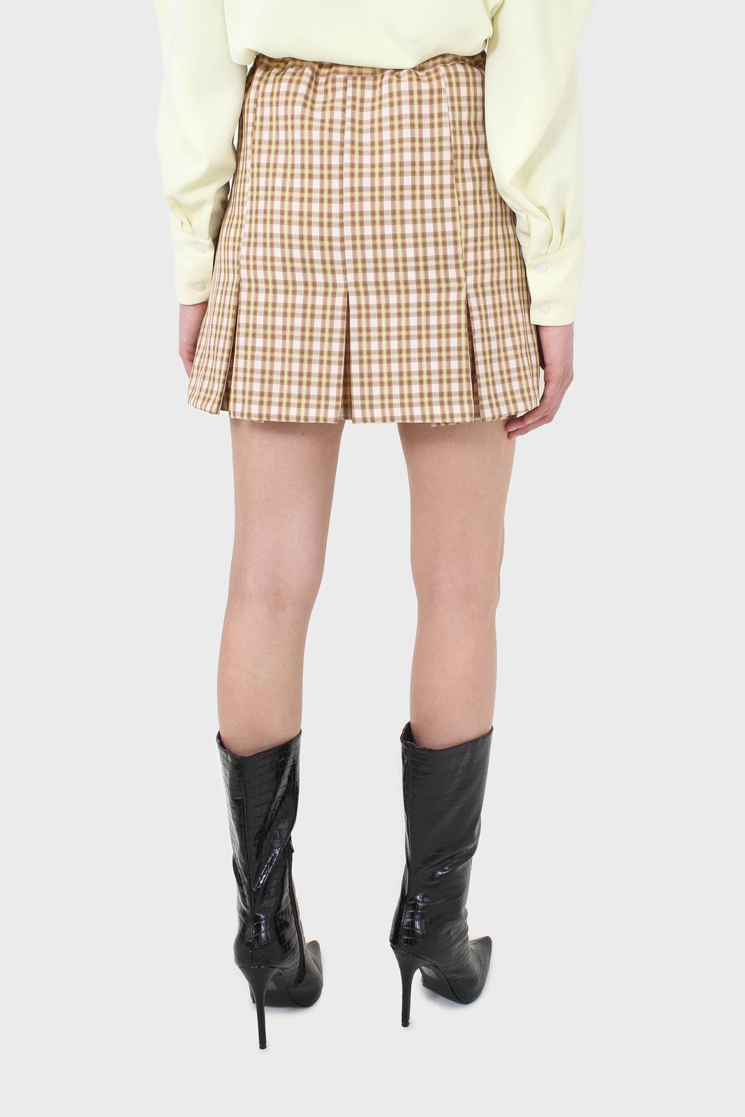 Yellow and camel checked skirt_5