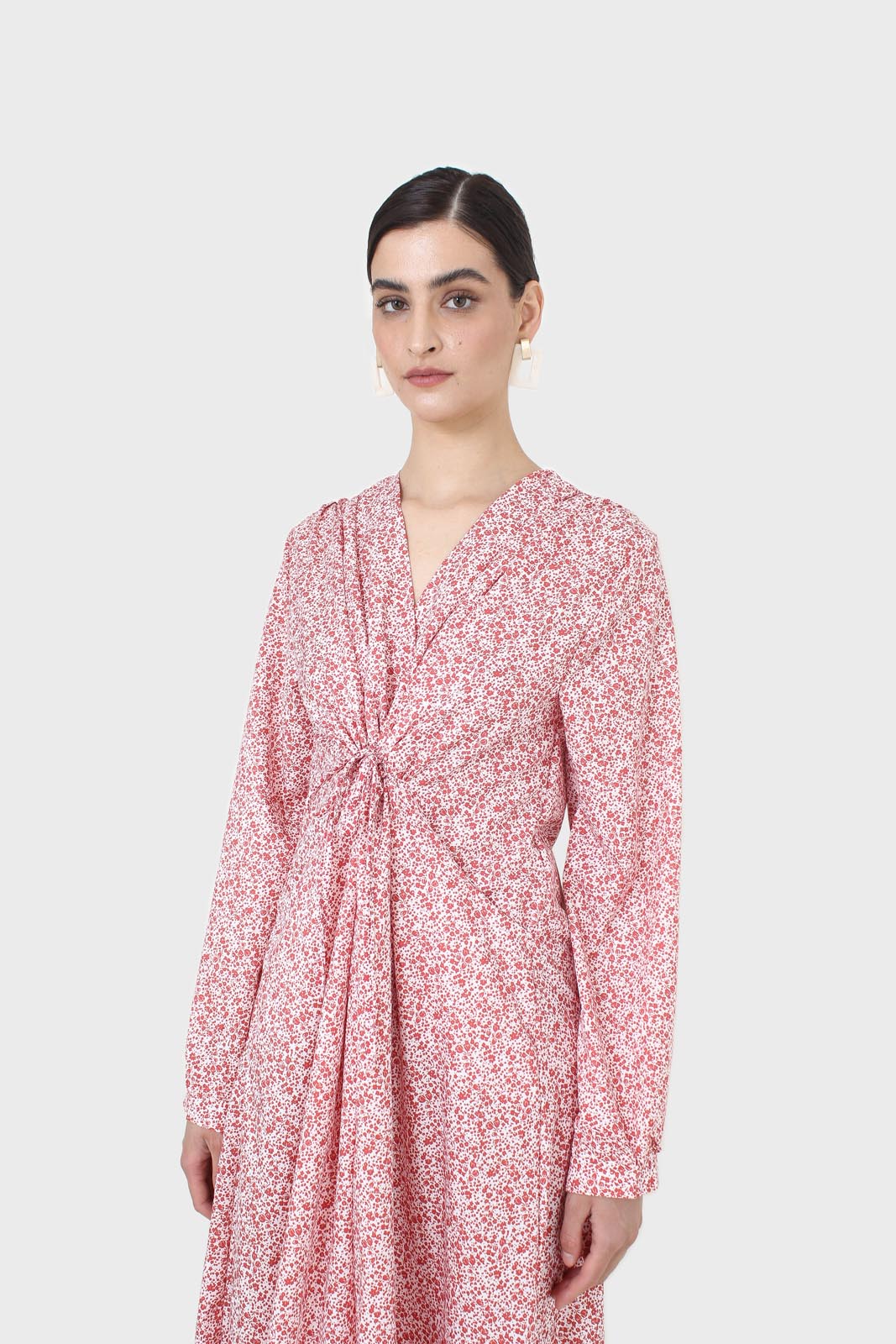 Pink and ivory floral print tie back maxi dress_9