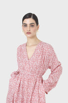 Pink and ivory floral print tie back maxi dress_6