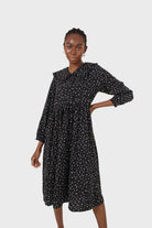Black and white polka dot decorative collar dress_5