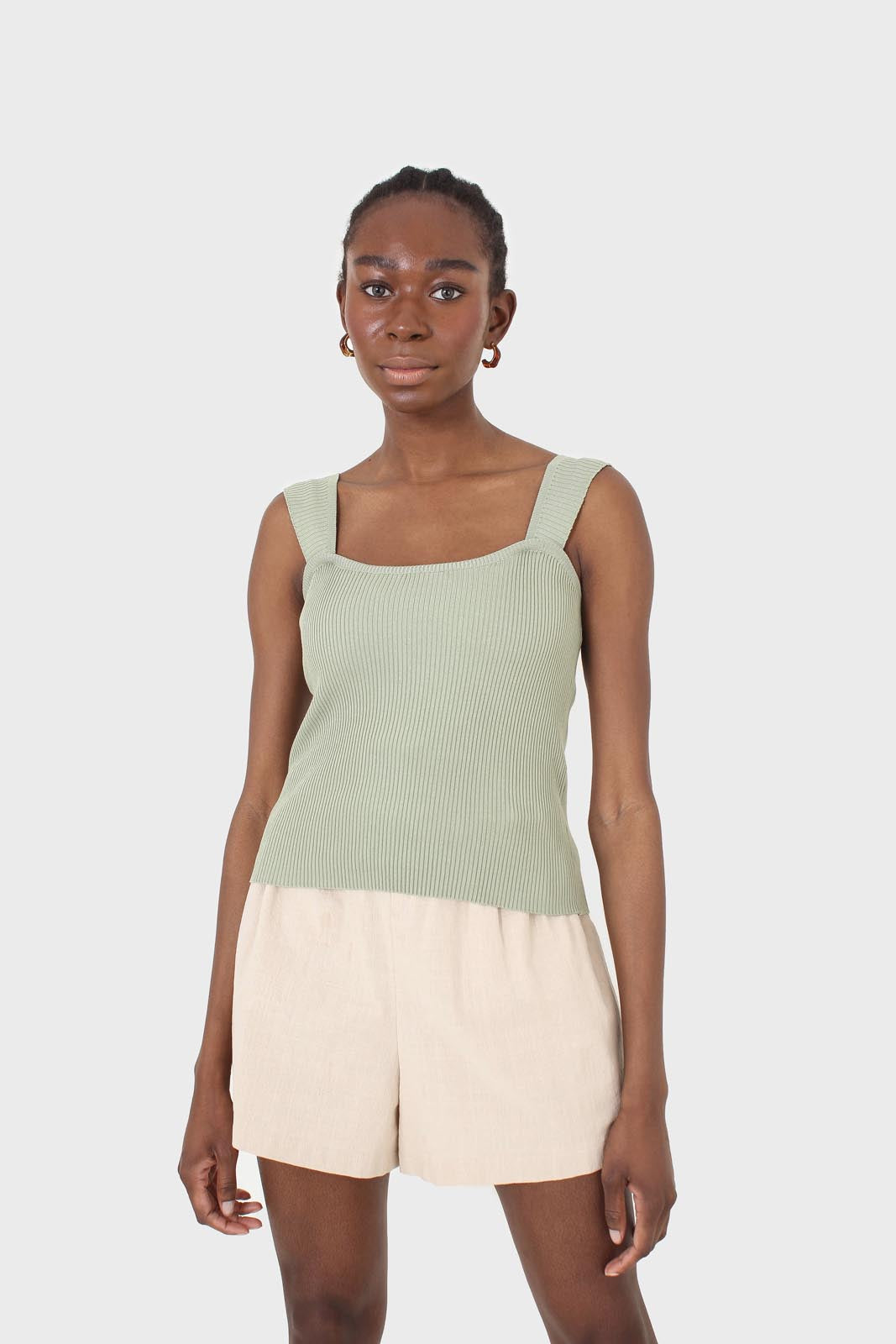 Sage green thick strap knit tank_5