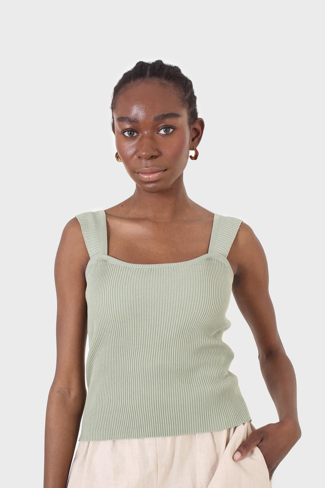 Sage green thick strap knit tank_1