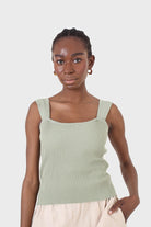 Sage green thick strap knit tank_1