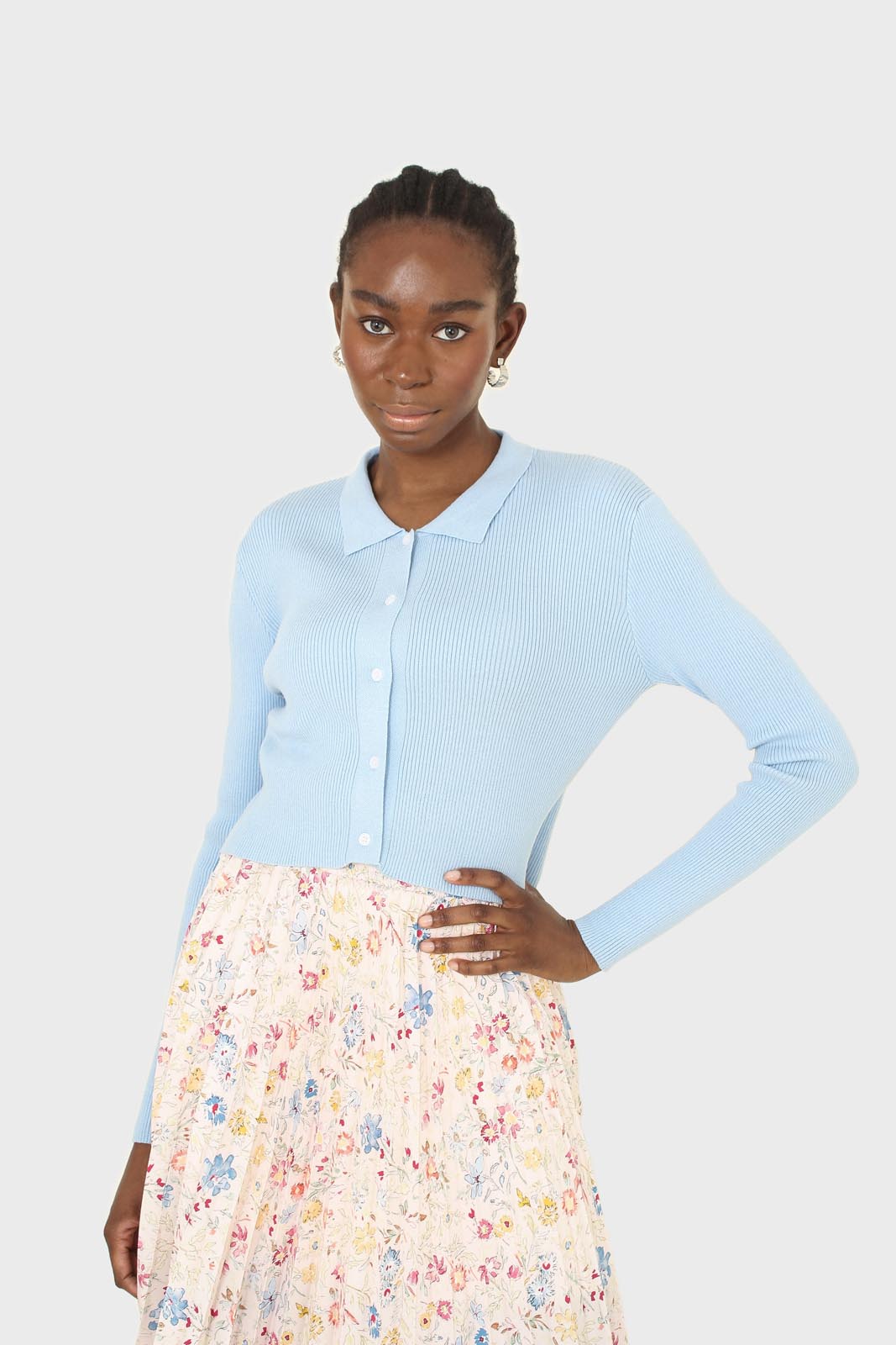 Blue polo knit long sleeve top_6