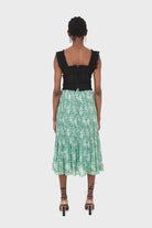 Green and white printed pleated midi skirt_5