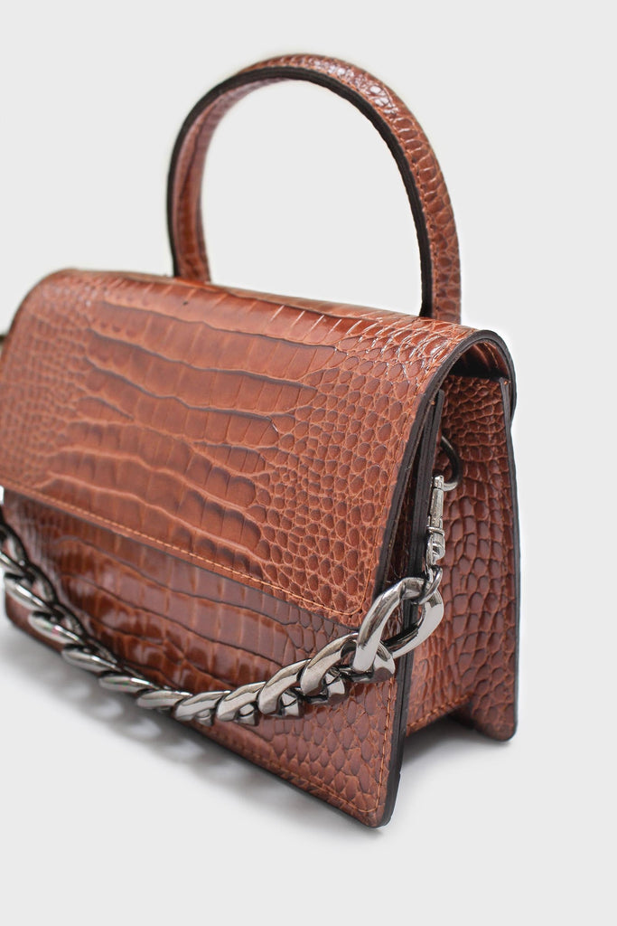 Brown croc skin rectangle thick chain handbag_1