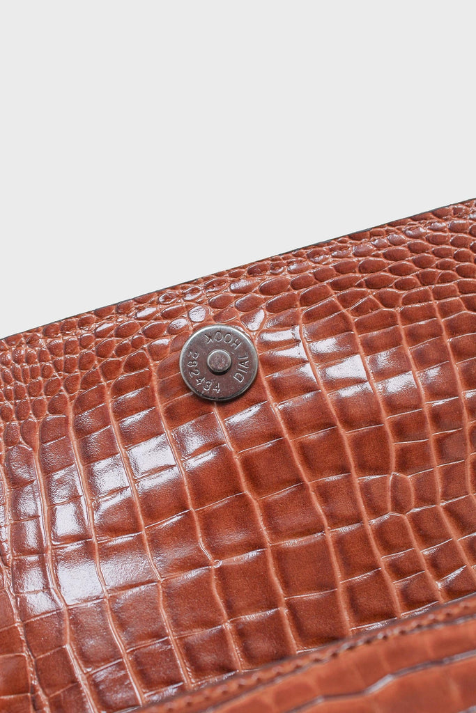 Brown croc skin rectangle thick chain handbag_5