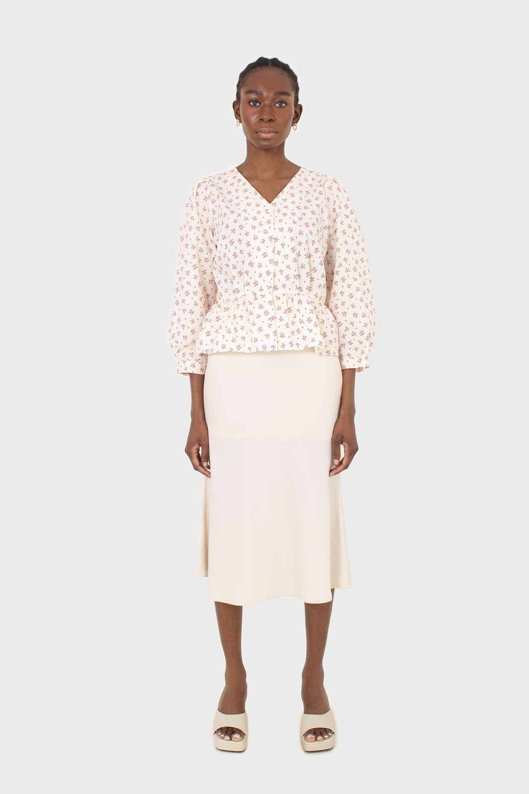 Ivory and red floral print cotton blouse_4