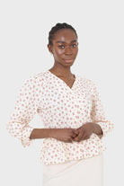 Ivory and red floral print cotton blouse_1