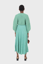 Green cross over balloon sleeve sweater_4