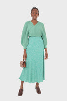 Green cross over balloon sleeve sweater_3