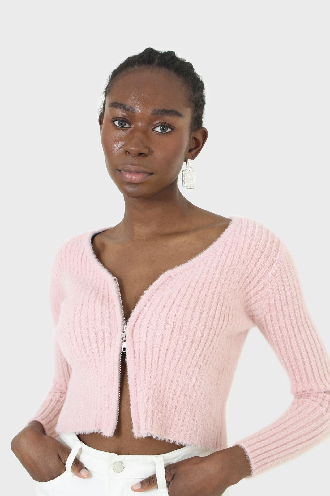 Baby pink ribbed zip cardigan_1