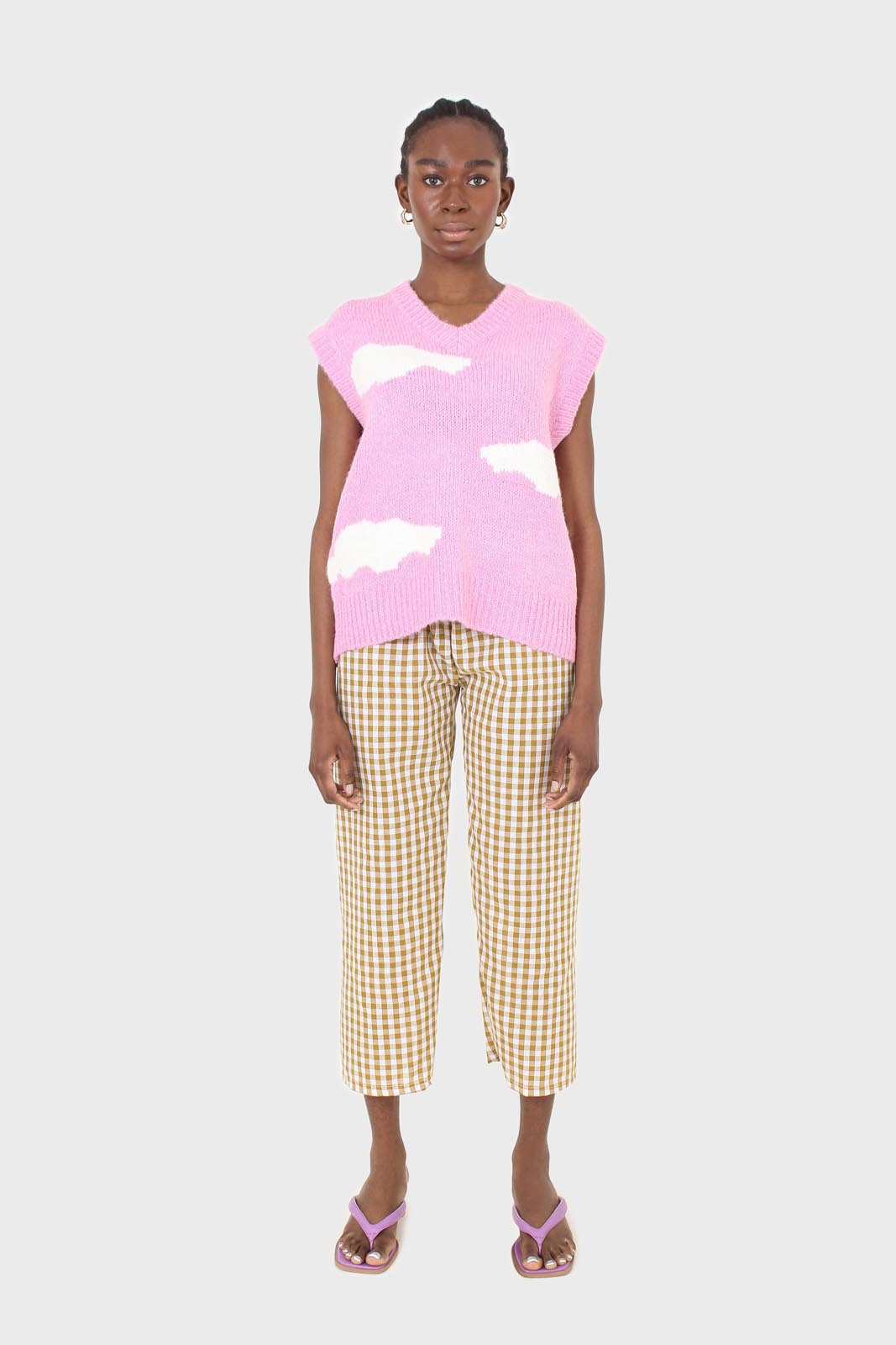 Pink and white intarsia cloud wool blend vest_3