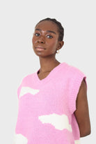 Pink and white intarsia cloud wool blend vest_7